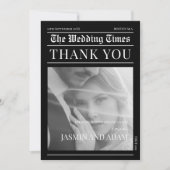 モダン ブラック ホワイト 新聞 結婚式 サンキューカード (正面)
