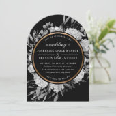 モダン ブラック&ホワイト 水彩 フラワー アーチ 招待状 (スタンド正面)