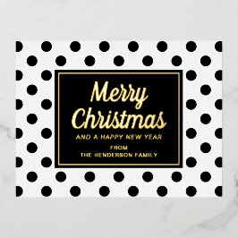 モダン ブラック ホワイト 水玉 メリークリスマス ゴールド 箔シーズンポストカード
