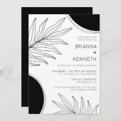 モダン ブラック＆ホワイト 現代的なボタニカル ボーホー 招待状 (正面/裏面)