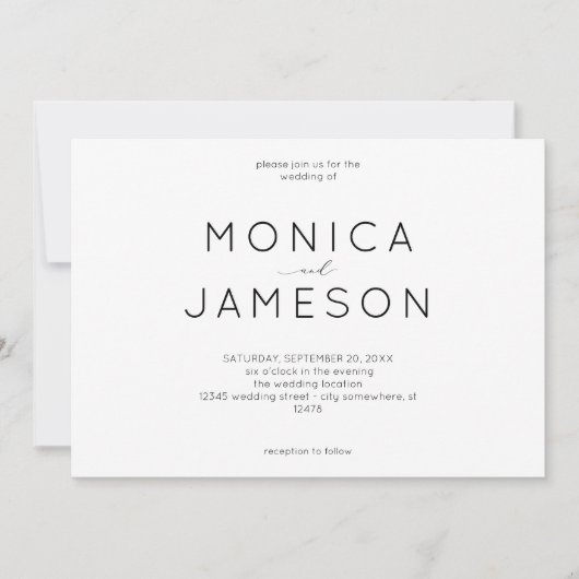 モダン ブラック＆ホワイト 1 ウェディング招待状 招待状 (正面)