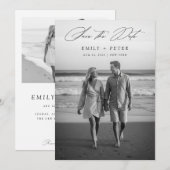 モダン ブラック＆ホワイト 2 フォト QR コード セーブ・ザ・デート 招待状 (正面/裏面)