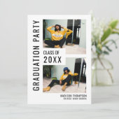 モダン ブラック＆ホワイト 3枚写真 卒業おめでとう 招待状 (スタンド正面)