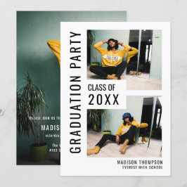 モダン ブラック＆ホワイト 3枚写真 卒業おめでとう 招待状