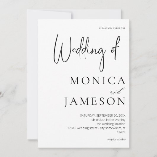 モダン ブラック＆ホワイト 3 ウェディング 招待状 (正面)