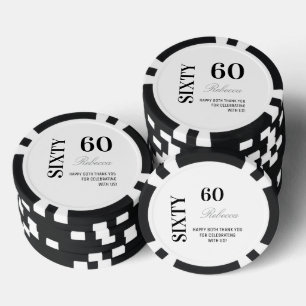 モダン ブラック&ホワイト 60歳の誕生日カクテルパーティー ポーカーチップ
