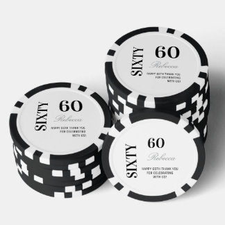モダン ブラック&ホワイト 60歳の誕生日カクテルパーティー ポーカーチップ