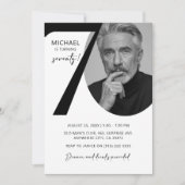 モダン ブラック＆ホワイト 70歳 フォト バースデーパーティー 招待状 (正面)