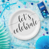 モダン ブラック ホワイト Let's Celebrate 紙皿 (パーティー)