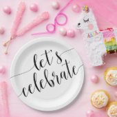 モダン ブラック ホワイト Let's Celebrate 紙皿 (パーティー)