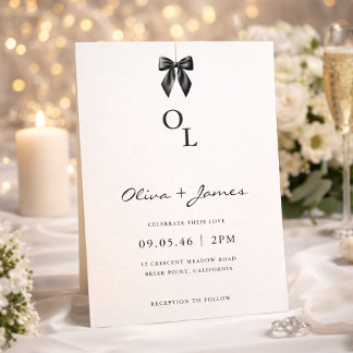 モダン ブラック ボウ モノグラム 結婚式招待状 招待状