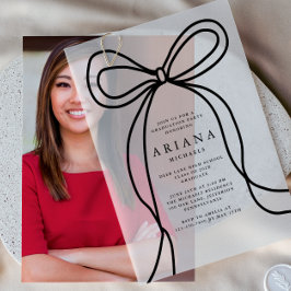 モダン ブラック ボウ 卒業パーティー ベラム紙招待状