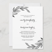 モダン ブラック ボタニカル ウェディング 招待状 (正面)