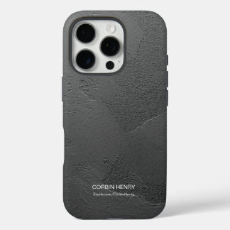 モダン ブラック マット テクスチャー 名前入り iPhone 16 PROケース