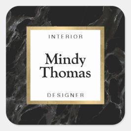 モダン ブラック マーブル フェイク ゴールド フレーム スクエアシール