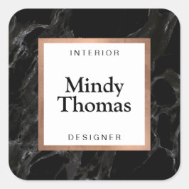 モダン ブラック マーブル フェイク ローズ ゴールド フレーム スクエアシール