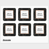 モダン ブラック マーブル フェイク ローズ ゴールド フレーム スクエアシール (シート)