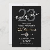 モダン ブラック ミニマリスト 23歳の誕生日パーティー 招待状 (正面)