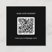 モダン ブラック ミニマル QRコード ロゴ スクエア名刺 (裏面)