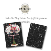 モダン ブラック メリークリスマス フォト グラフィティ パーティー 招待状