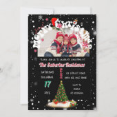 モダン ブラック メリークリスマス フォト グラフィティ パーティー 招待状 (正面)