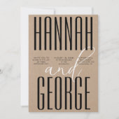 モダン ブラック ラスティック クラフト ボールド QR コード ウェディング 招待状 (正面)