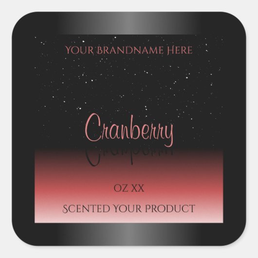 モダン ブラック&レッド オンブレ グリッター商品ラベル スクエアシール (正面)