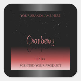 モダン ブラック＆レッド オンブレ グリッター商品ラベル スクエアシール