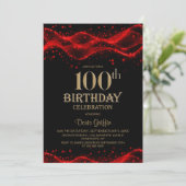 モダン ブラック&レッド 100歳の誕生日パーティー 招待状 (スタンド正面)