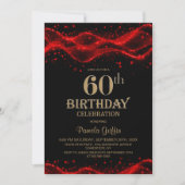 モダン ブラック&レッド 60歳の誕生日パーティー 招待状 (正面)