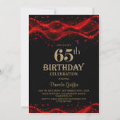 モダン ブラック&レッド 65歳の誕生日パーティー 招待状 (正面)