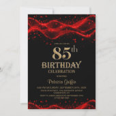 モダン ブラック&レッド 85歳の誕生日パーティー 招待状 (正面)
