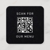 モダン ブラック ロゴ QR コード スキャン メニュー スクエア名刺 (正面)