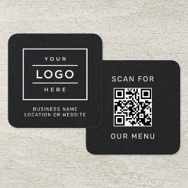 モダン ブラック ロゴ QR コード スキャン メニュー スクエア名刺