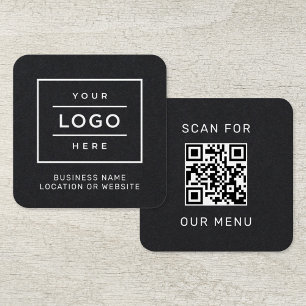 モダン ブラック ロゴ QR コード スキャン メニュー スクエア名刺