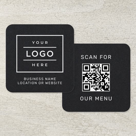 モダン ブラック ロゴ QR コード スキャン メニュー スクエア名刺