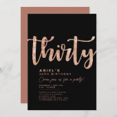 モダン ブラック＆ローズゴールド 30歳の誕生日招待状 招待状 (正面/裏面)
