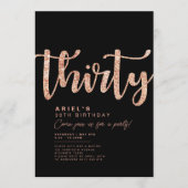モダン ブラック＆ローズゴールド 30歳の誕生日招待状 招待状 (正面)