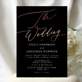 モダン ブラック ローズ ゴールド カリグラフィー ウェディング 招待状