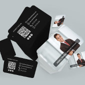 モダン ブラック QR コード 写真名刺 名刺