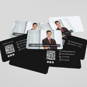 モダン ブラック QR コード 写真名刺 名刺