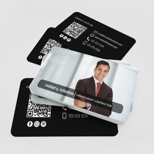 モダン ブラック QR コード 写真名刺 名刺