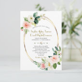 モダン ブラッシュ クリーム フラワー ゴールド ウェディング 招待状 (スタンド正面)