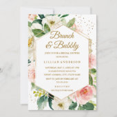 モダン ブラッシュ ゴールド フローラル ブランシュ アンド バブル 招待状 (正面)