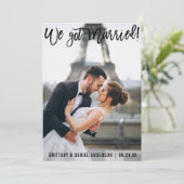 モダン ブラッシュ スクリプト 私たち結婚しました カップル フォト 案内状 (スタンド正面)