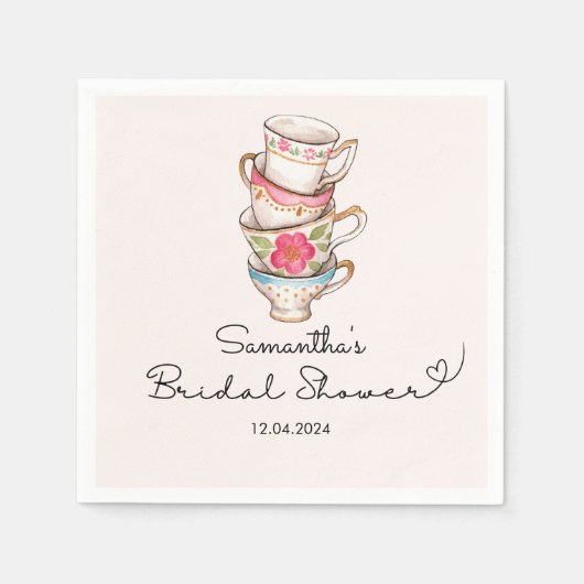 モダン ブラッシュ ティーパーティー ブライダルシャワー スタンダードカクテルナプキン (正面)