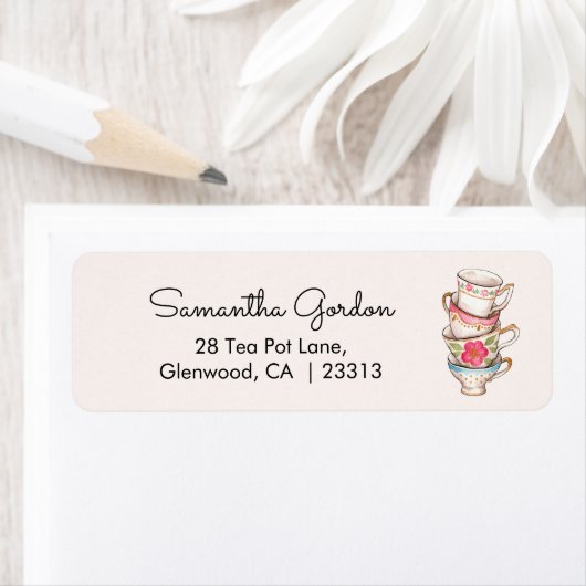 モダン ブラッシュ ティーパーティー ブライダル シャワー アドレス ラベル (インサイチュ)