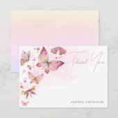 モダン ブラッシュ ピンク バタフライ ブライダル シャワー サンキューカード (正面/裏面)