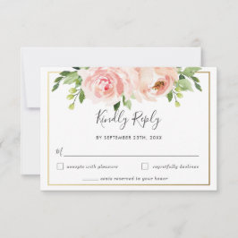 モダン ブラッシュ フラワーリーグリーン ウェディング RSVP カード