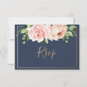 モダン ブラッシュ フラワーリーグリーン ウェディング RSVP カード (裏面)